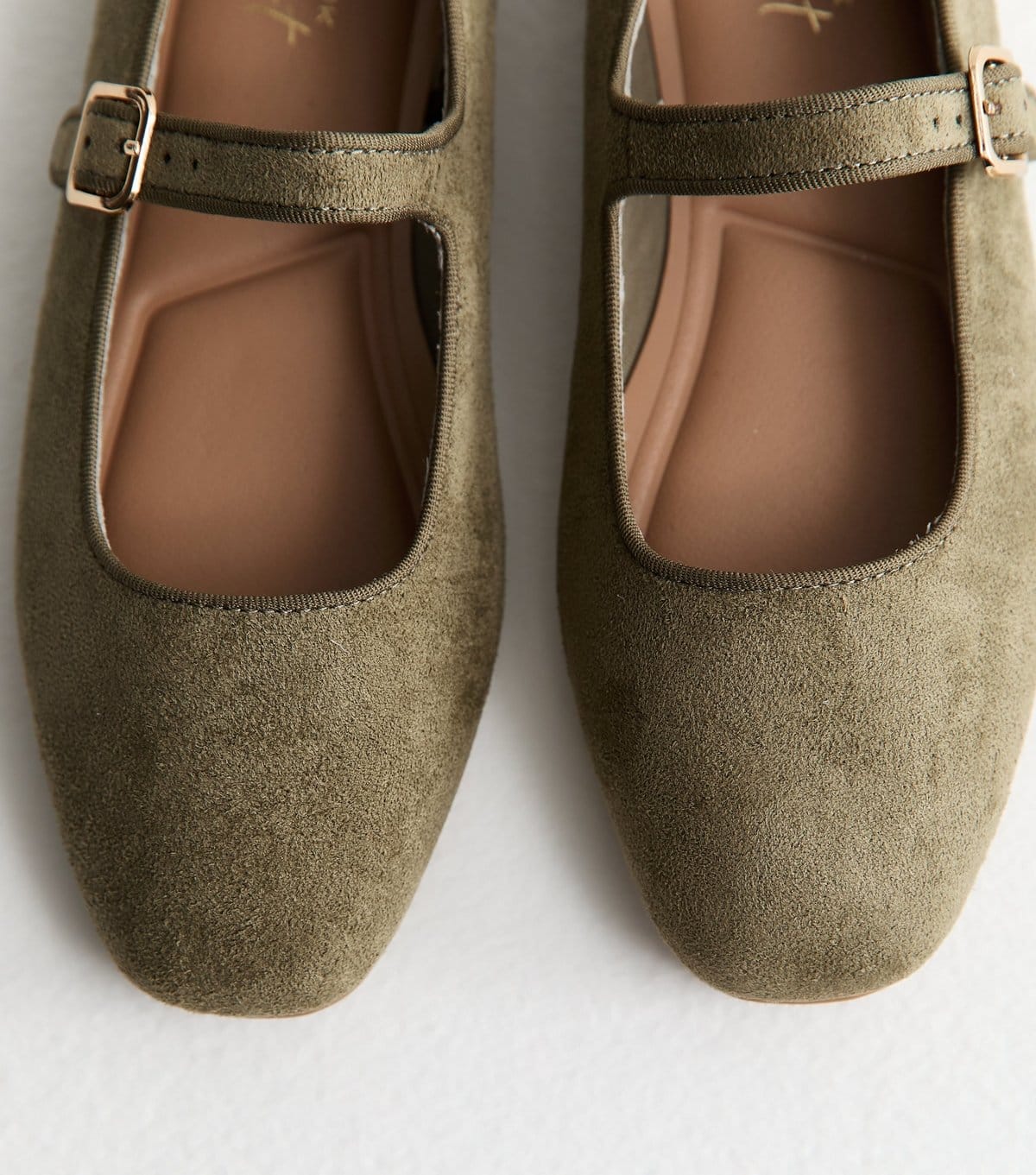 New Look Women's Dark Khaki Faux Suede Mary Jane Ballet Flats Vegan New Look - 4