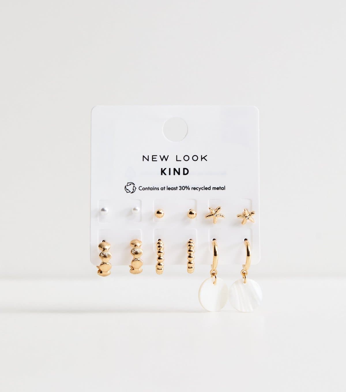New Look Pack of 6 Gold Tone Stud and Open Hoop Earrings New Look