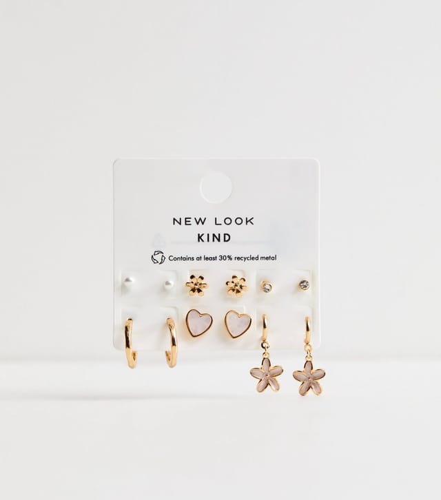 New Look Pack of 6 Gold Tone Stud and Open Hoop Earrings New Look - 2