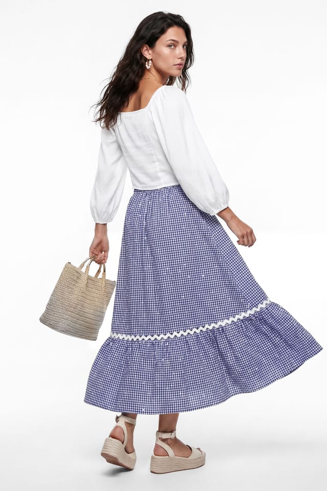 Lovedrobe Lovedrobe Women's Gingham & Polka Dot Midi Skirt in Blue - 2