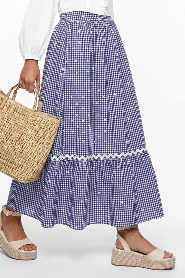 Lovedrobe Lovedrobe Women's Gingham & Polka Dot Midi Skirt in Blue - 3