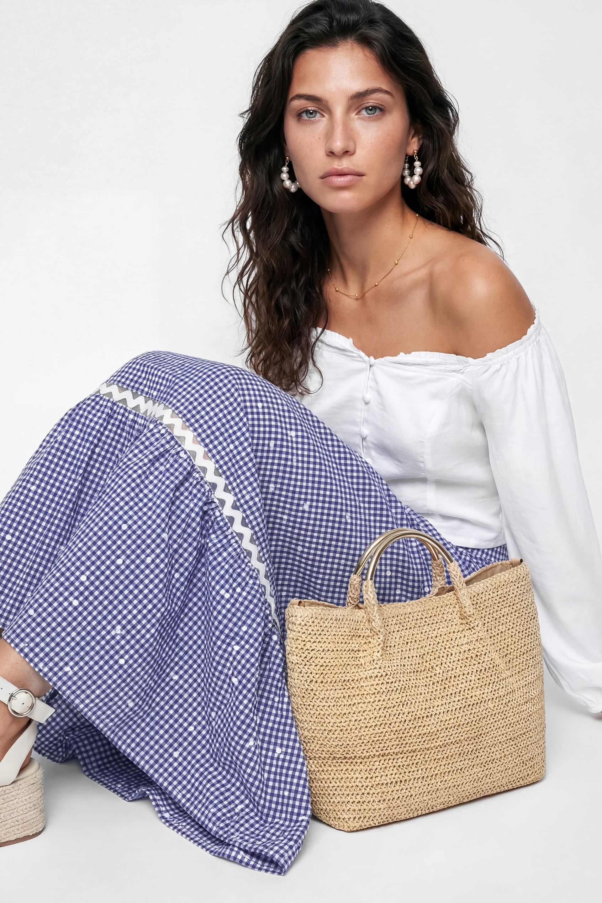 Lovedrobe Lovedrobe Women's Gingham & Polka Dot Midi Skirt in Blue - 4
