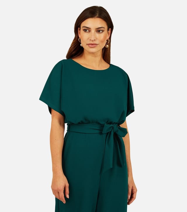 Mela Women's Green Batwing Belted Wide Leg Jumpsuit Mela New Look - 2