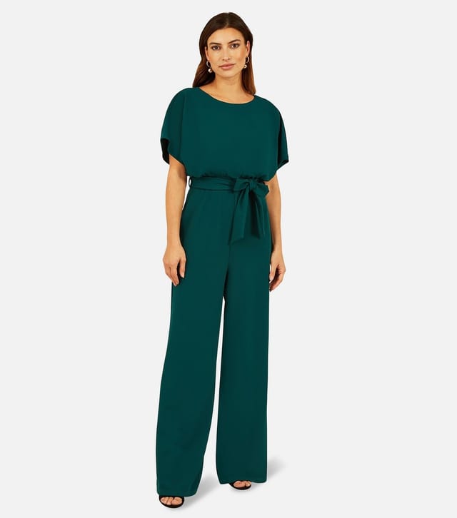 Mela Women's Green Batwing Belted Wide Leg Jumpsuit Mela New Look - 3