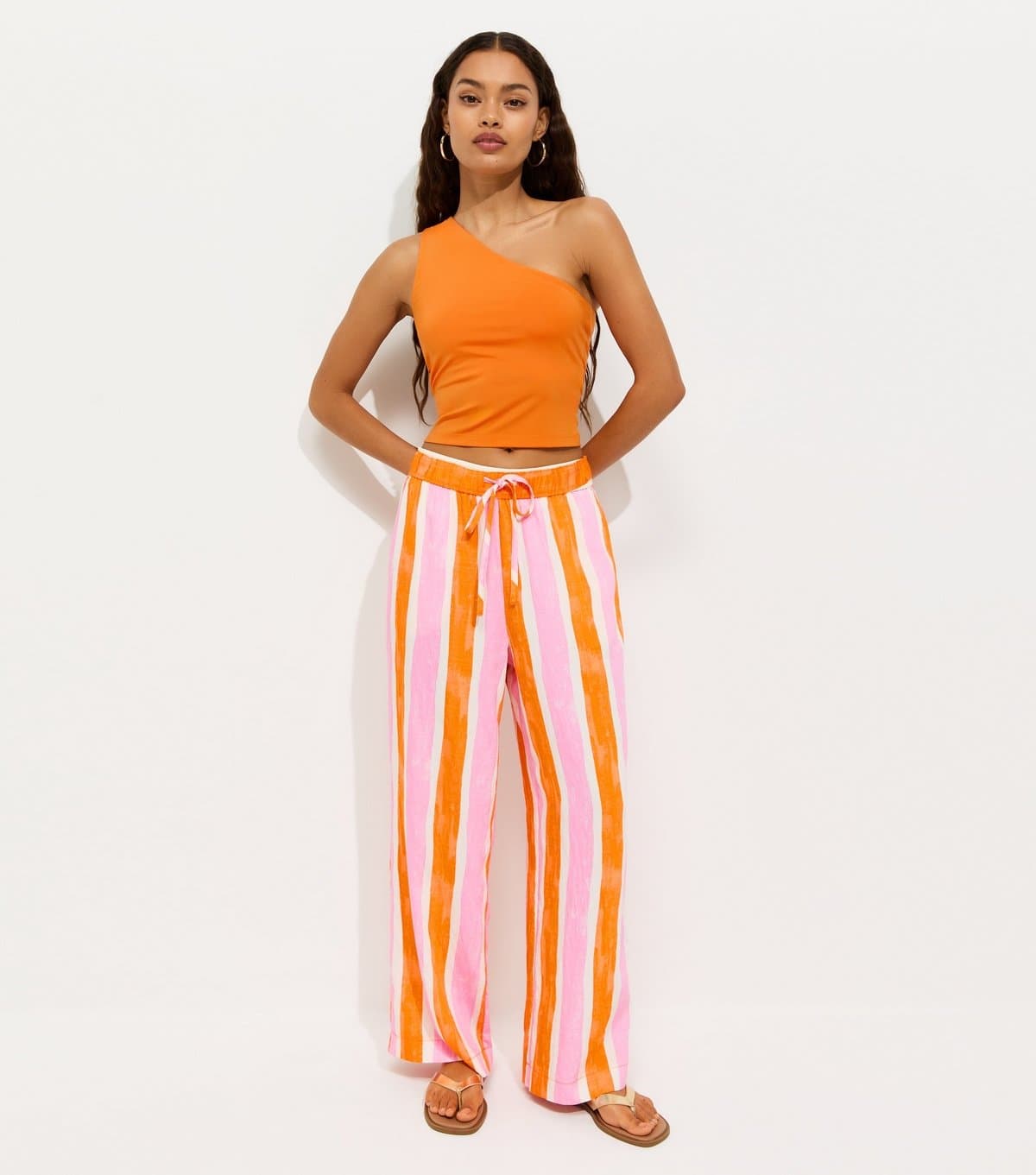 New Look New Look Petite Pink Stripe Print Wide Leg Trousers