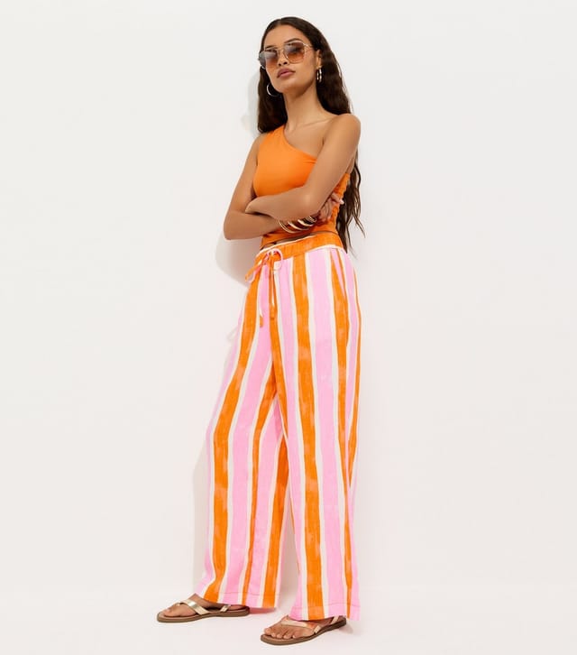 New Look Women's Petite Pink Stripe Print Wide Leg Trousers New Look - 3