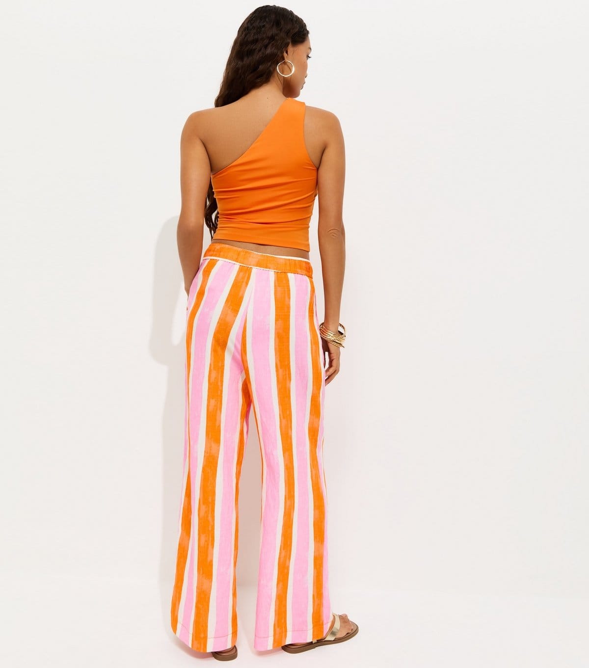 New Look Women's Petite Pink Stripe Print Wide Leg Trousers New Look - 4
