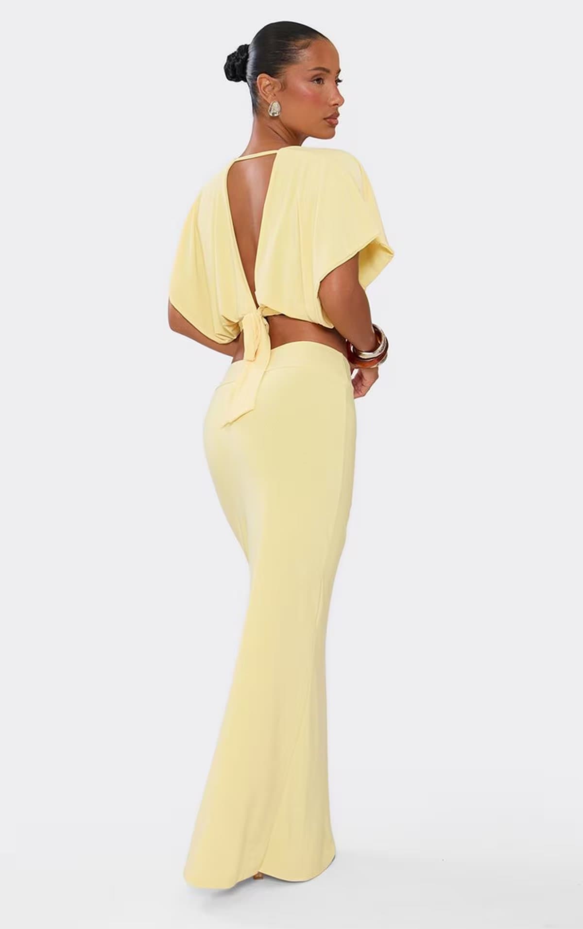EGO Mid Rise Double Layered Maxi Skirt In Lemon, Women's Size UK 6