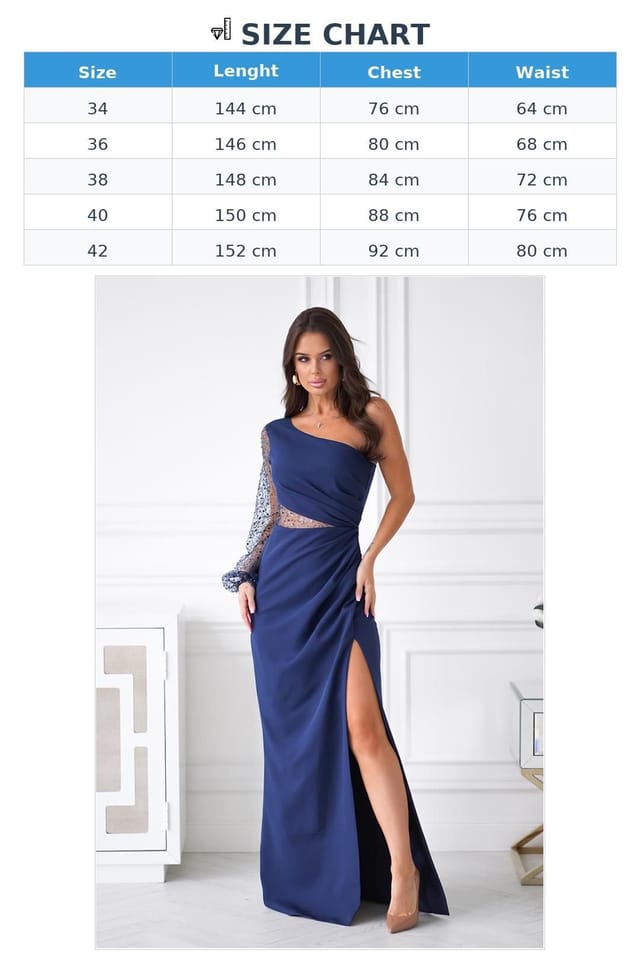 Love Lace Love Lace Women's Long Sequin One Shoulder Slit Evening Dress in Blue - 3