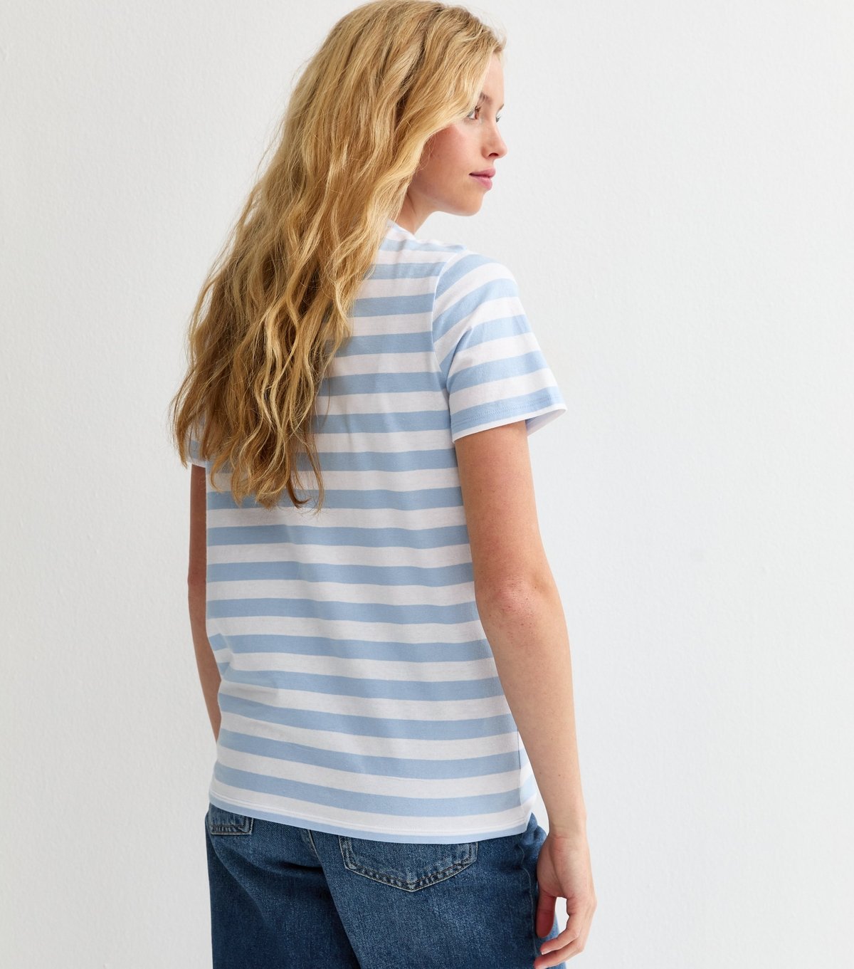 New Look Women's Blue Striped Bonjour Paris Embroidered T-Shirt New Look - 4