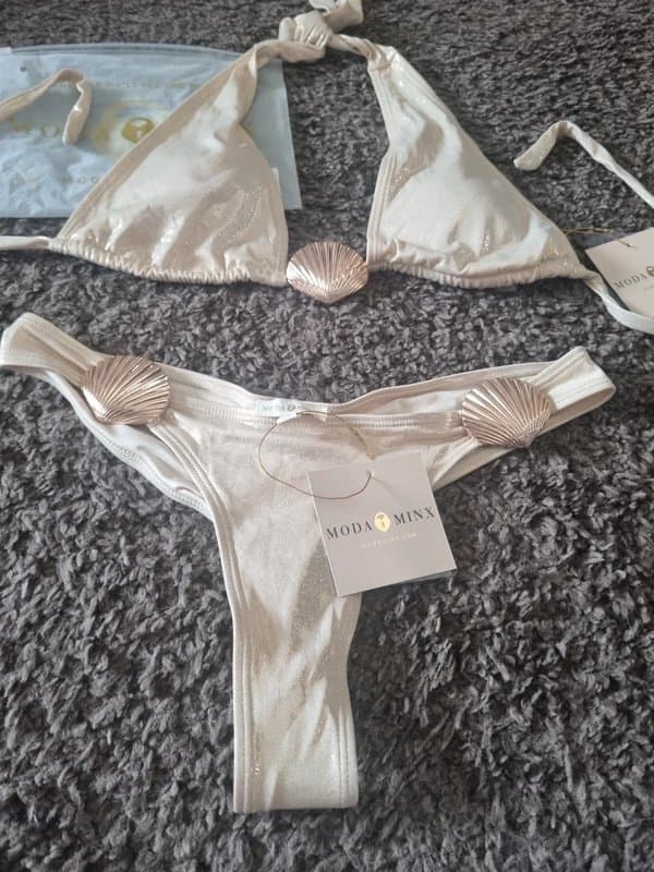 Moda Minx Moda Minx beige shimmer seashell fixed brazilian bikini set size M