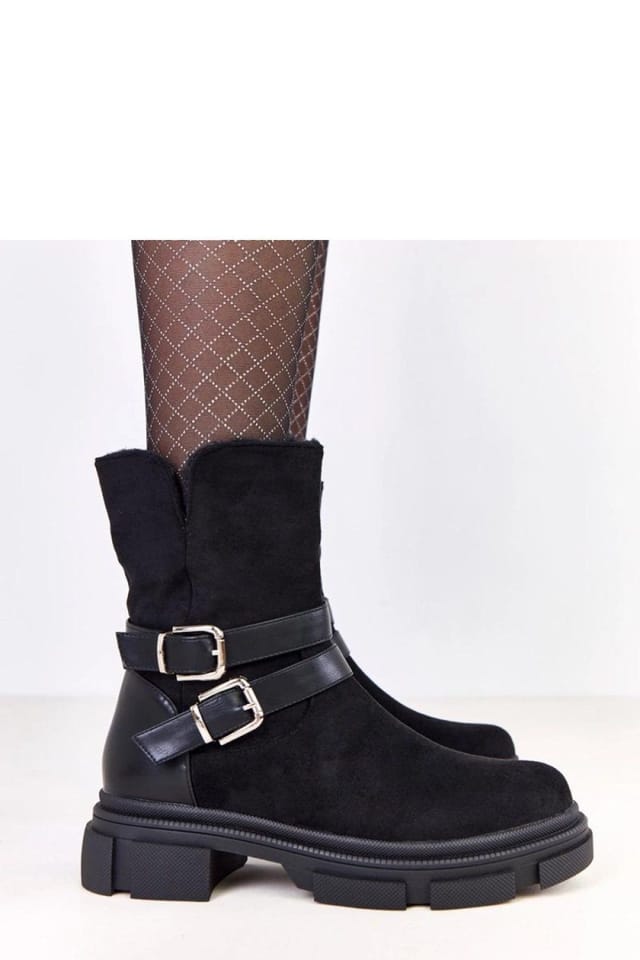 Love Lace Love Lace Women's Insulated Ankle Boots Soft Suede Zipper Buckle Comfort Low Heel in Black - 2
