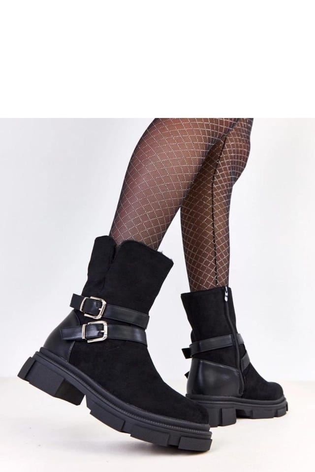 Love Lace Love Lace Women's Insulated Ankle Boots Soft Suede Zipper Buckle Comfort Low Heel in Black - 3
