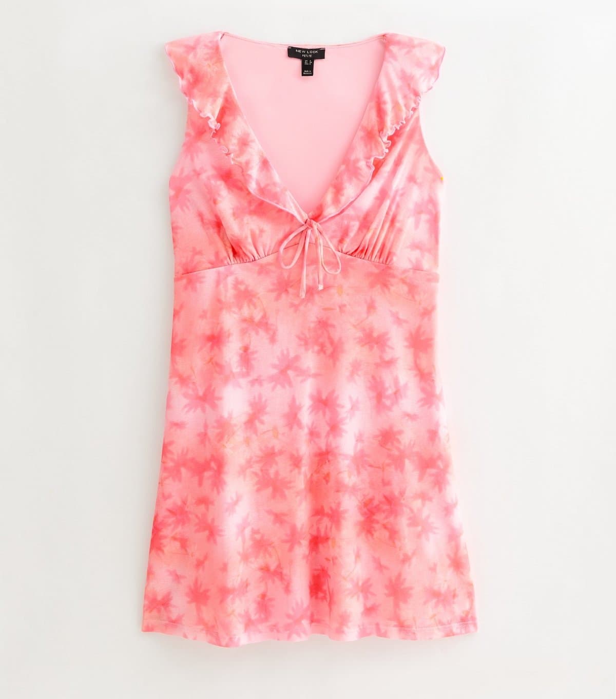 New Look Women's Petite Pink Floral Ruffle Trim V-Neck Mini Dress New Look