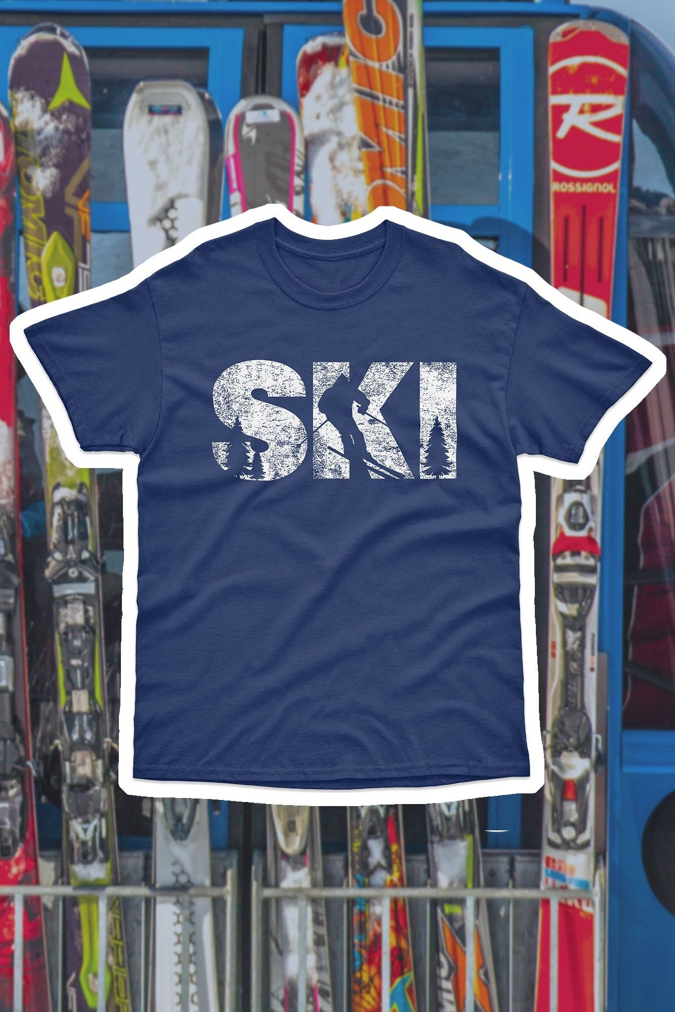 Bad Zebedee Bad Zebedee Men's Ski Slogan T-Shirt in Navy - 3