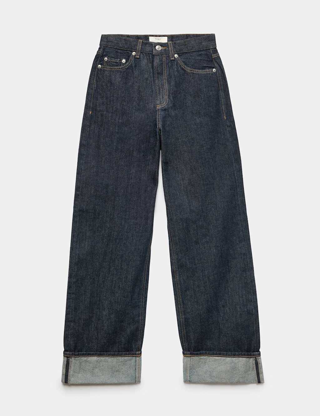 Marks & Spencer M&S High Waisted Wide Leg Turn Up Jeans Indigo Mix - 1