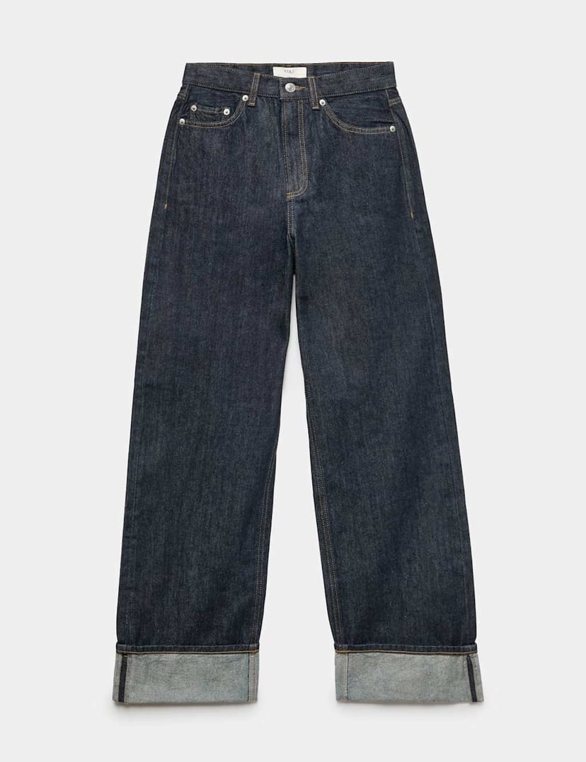 Marks & Spencer M&S High Waisted Wide Leg Turn Up Jeans Indigo Mix - 1