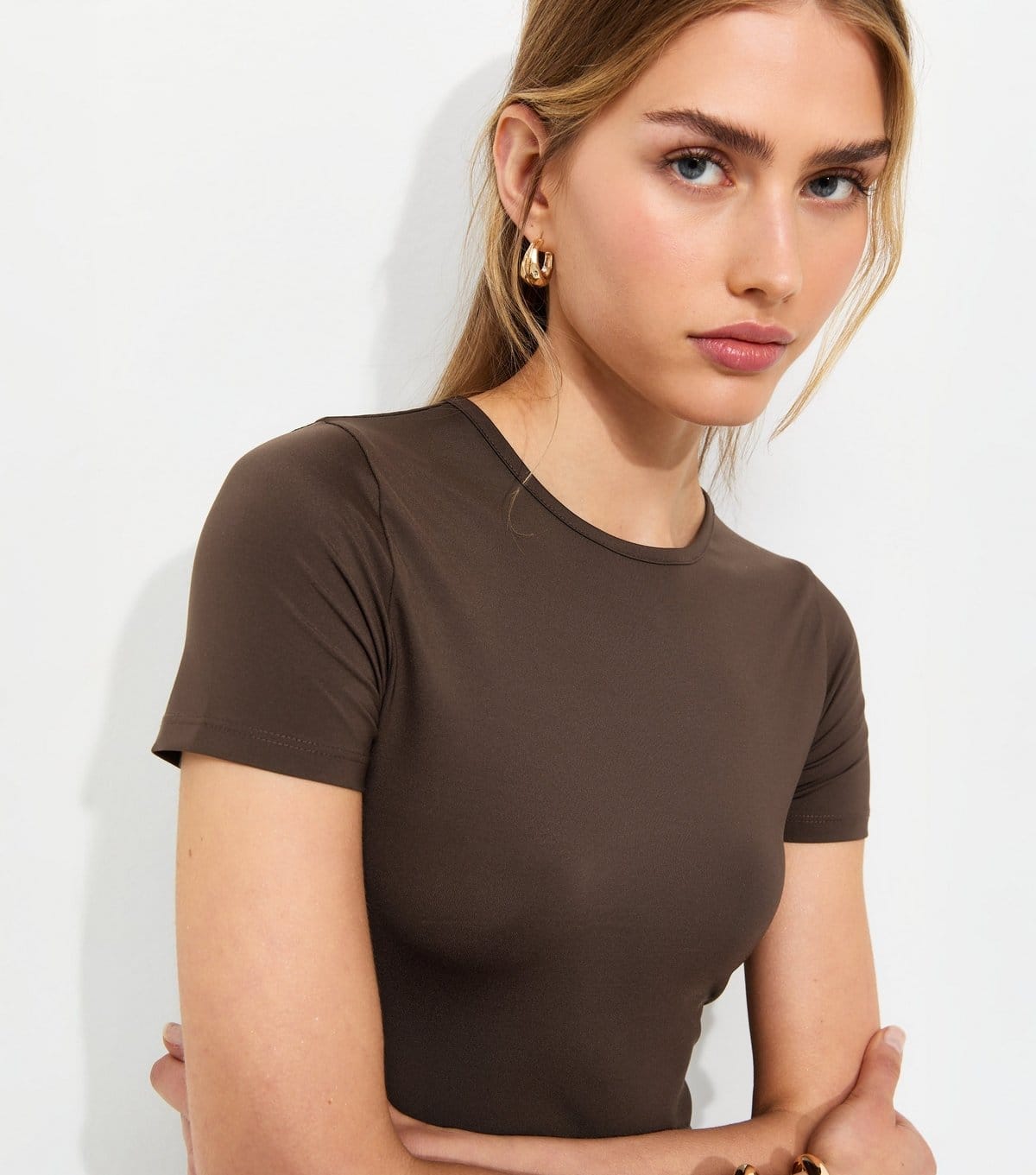 New Look Dark Brown Jersey Cropped T-Shirt