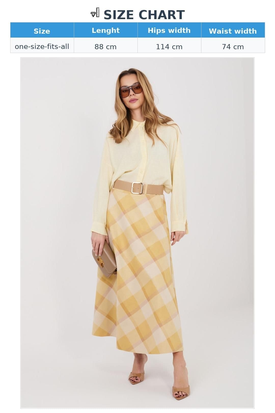 Love Lace Love Lace Women's Check Flared Maxi Skirt with Belt in Yellow - 4