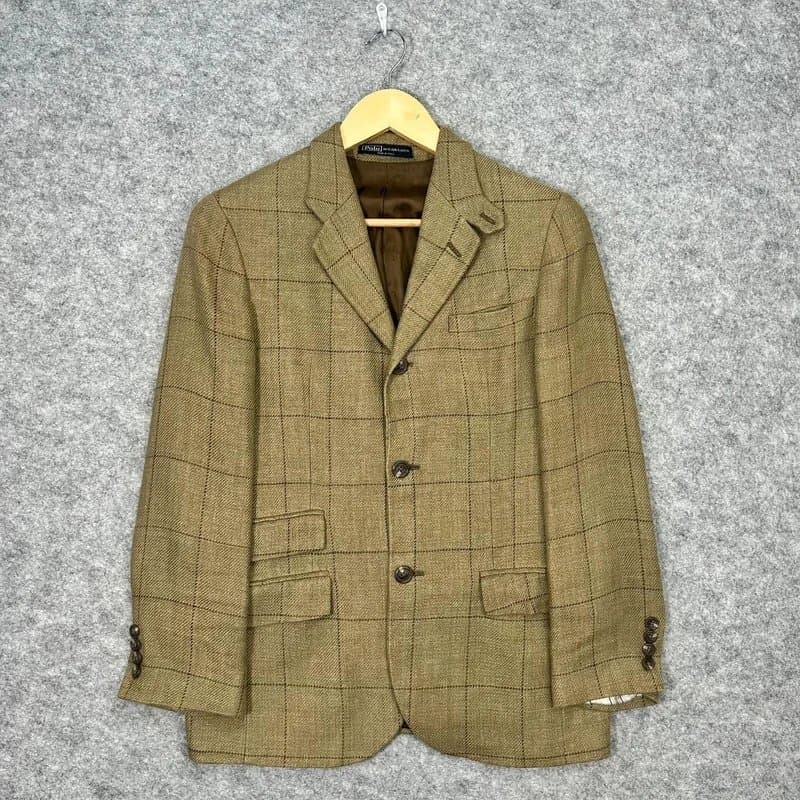 Ralph Lauren Vintage 90’s Ralph Lauren Blazer Womens 14 Khaki 100% Linen Made In Italy C9
