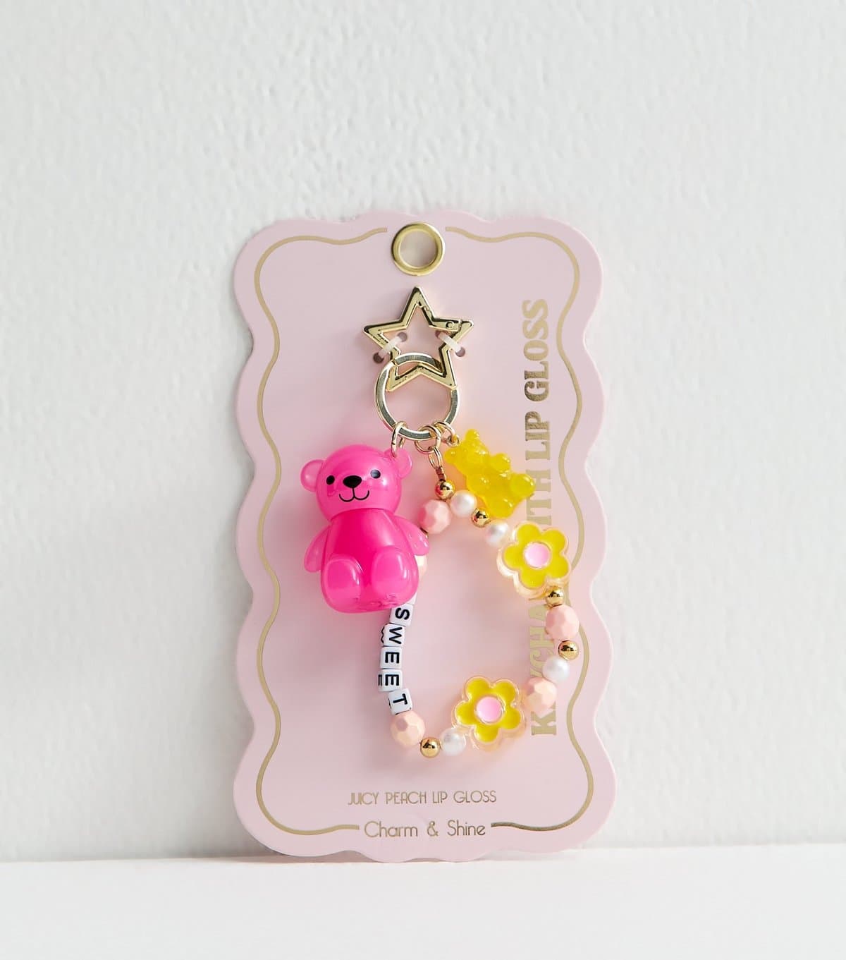 New Look Pink Teddy Lip Balm and Bracelet Key Chain New Look