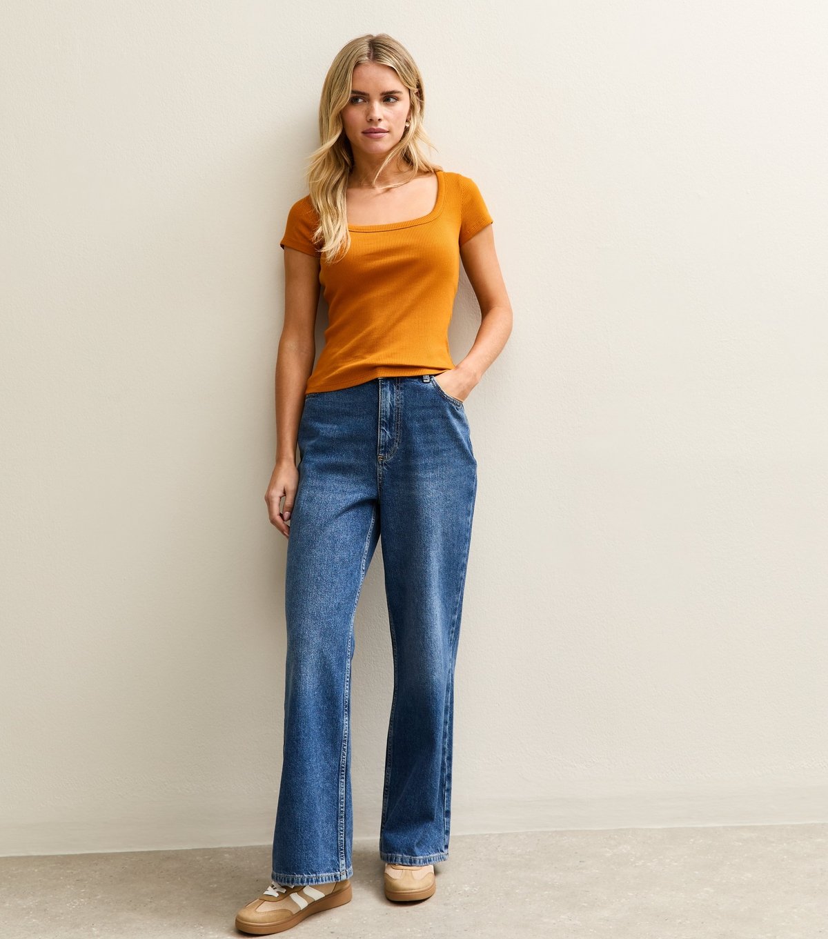 New Look Women's Petite Burnt Orange Ribbed Square Neck Top New Look - 3