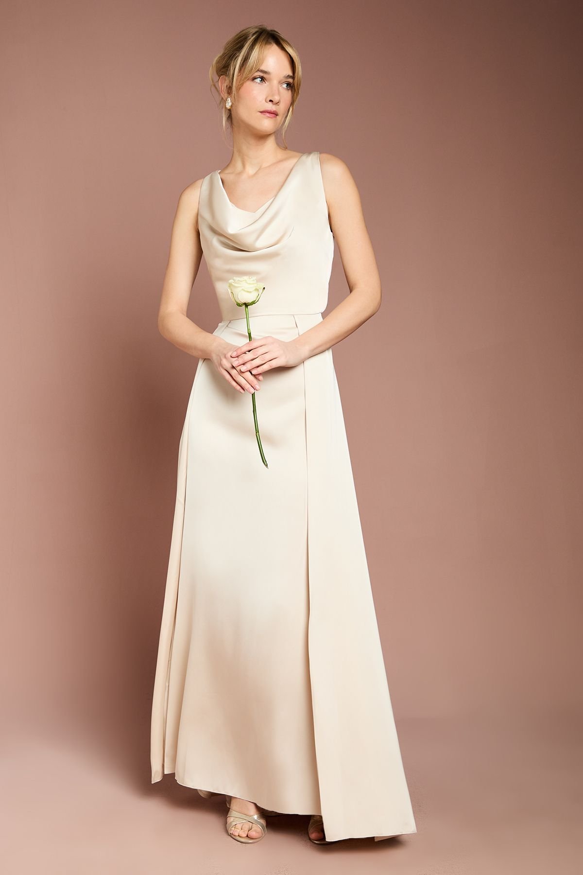 Coast Coast Women's Honoured Sleeveless Cowl Neck Satin Maxi Bridesmaid Dress in Champagne - 2