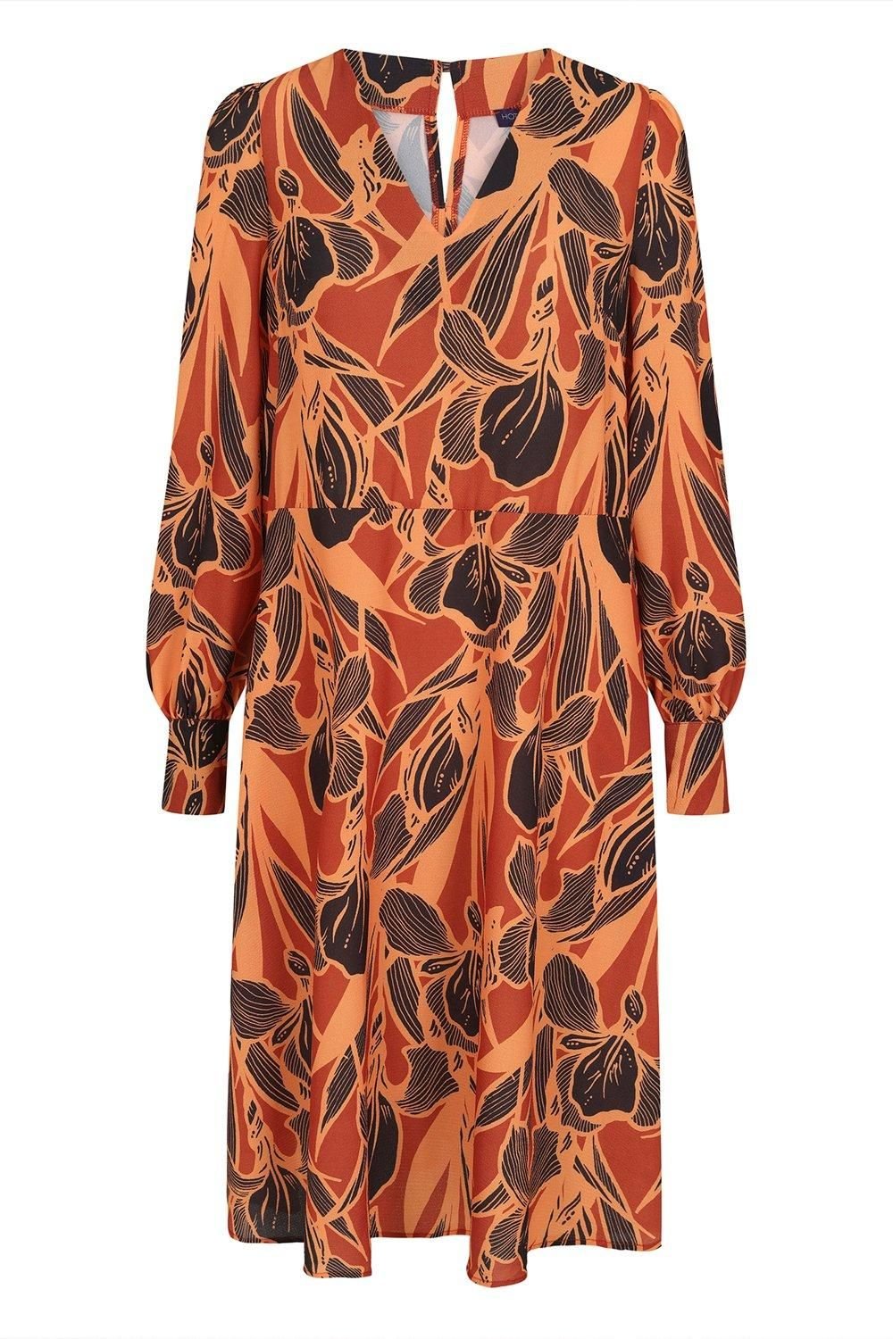 Hot Squash Hot Squash Women's Chiffon Loose Dress with V Neck in Brown - 4