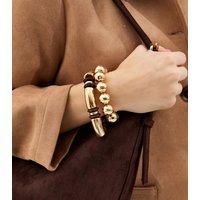 New Look Pack of 2 Gold Tone Beaded Stretch Bracelets New Look - 1