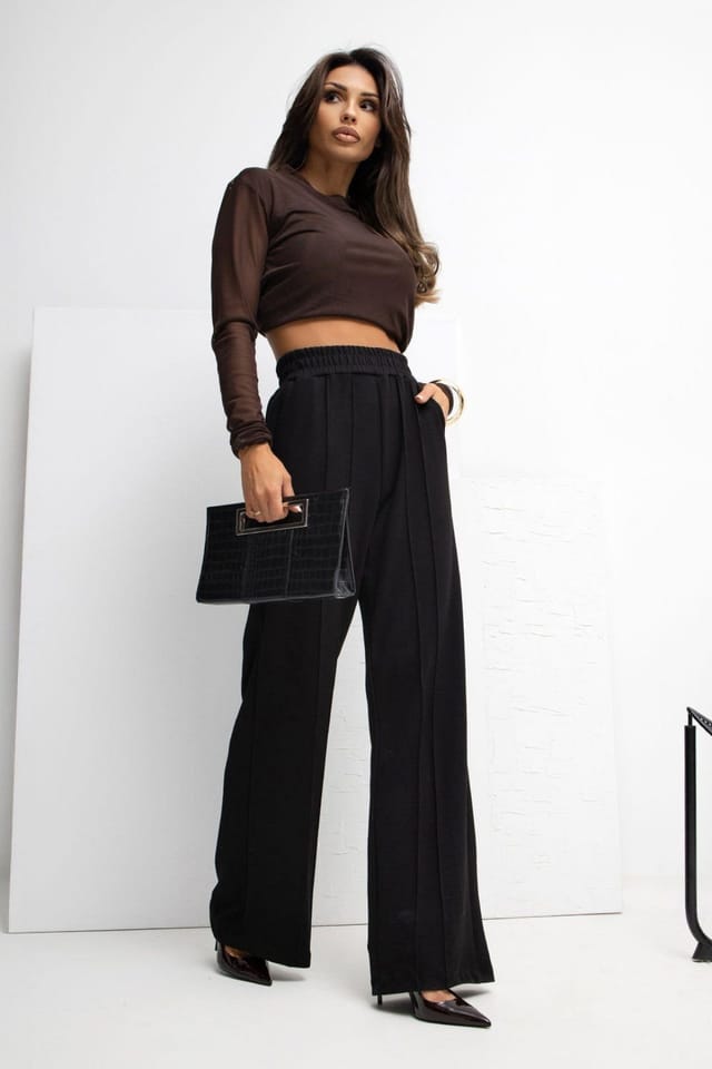 Love Lace Love Lace Women's Buttery Soft Wide Leg Tracksuit Trousers in Black - 2