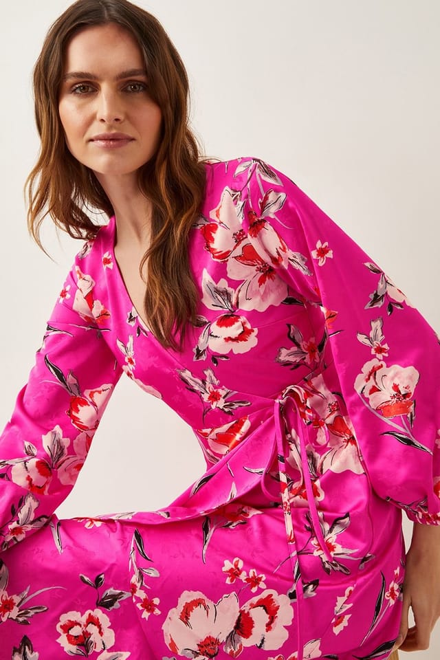 Monsoon Monsoon Women's Meredith Floral Midi Wrap Dress Pink - 2