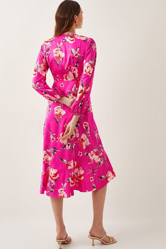 Monsoon Monsoon Women's Meredith Floral Midi Wrap Dress Pink - 3