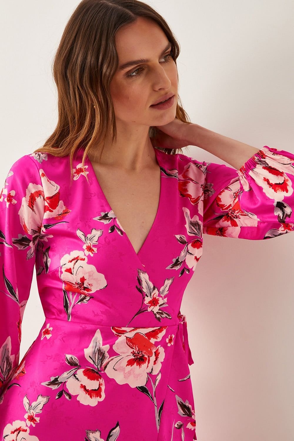 Monsoon Monsoon Women's Meredith Floral Midi Wrap Dress Pink - 4