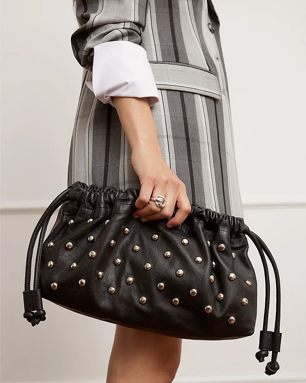 River Island River Island Womens Black Leather Studded Crossbody Clutch Bag
