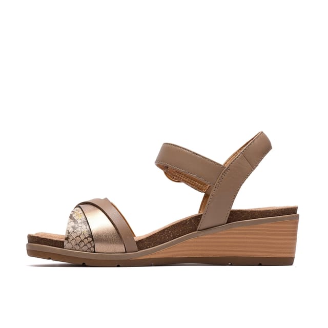 Clarks Clarks Women's Kacha Twist Taupe Combination Leather Wedge Sandals in Beige - 2