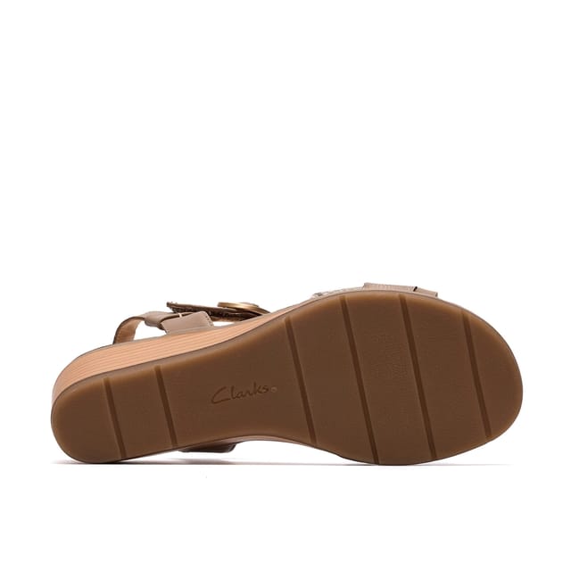 Clarks Clarks Women's Kacha Twist Taupe Combination Leather Wedge Sandals in Beige - 3