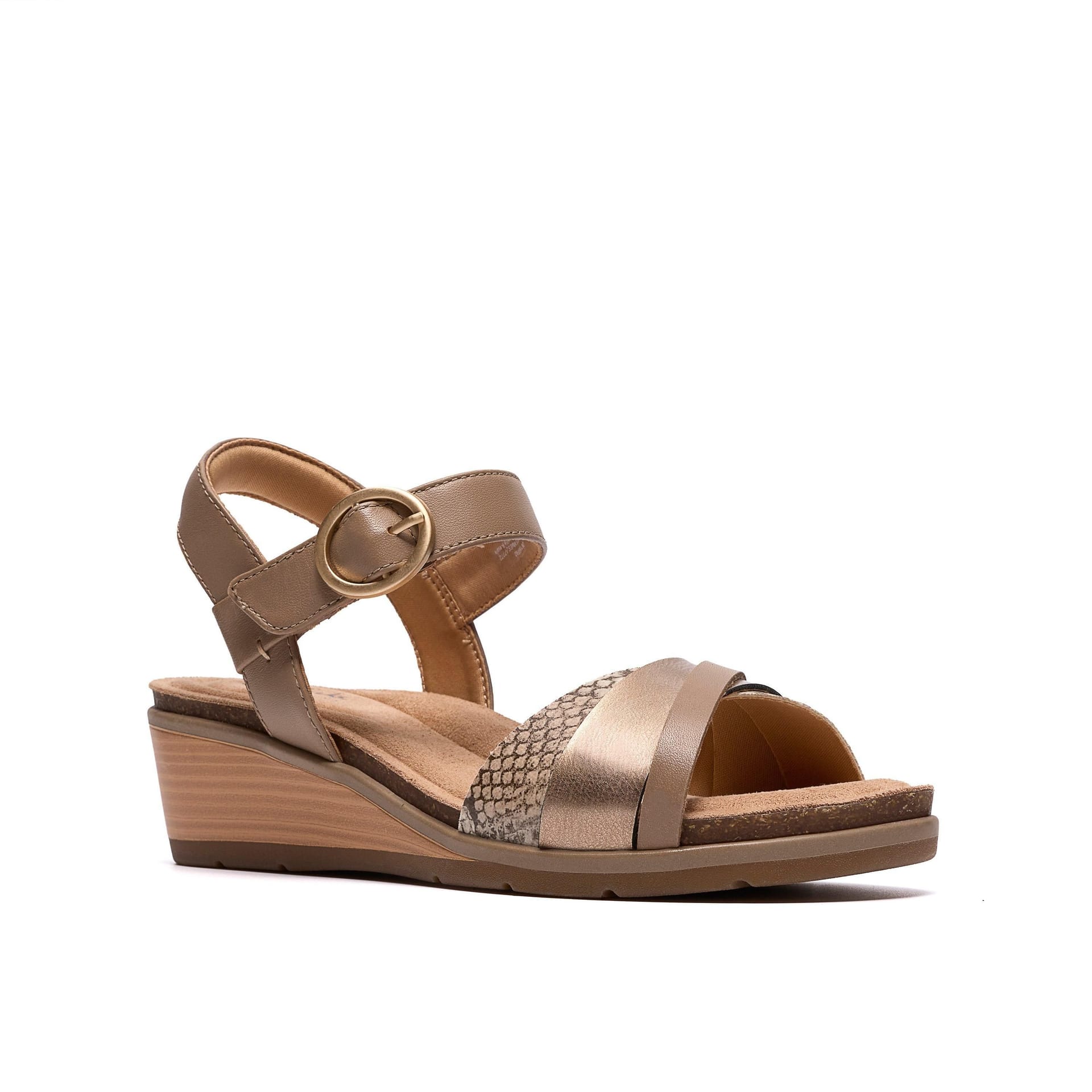 Clarks Clarks Women's Kacha Twist Taupe Combination Leather Wedge Sandals in Beige - 4
