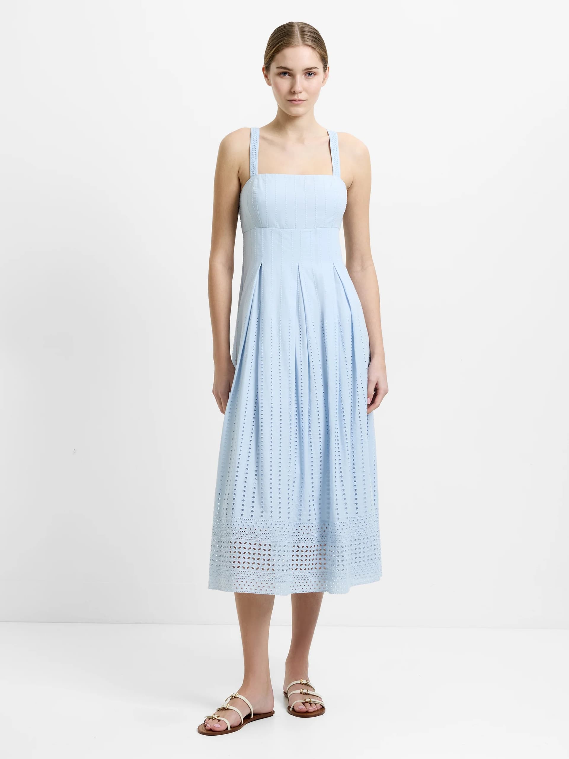 French Connection Abana Biton Broderie Dress Sky Blue