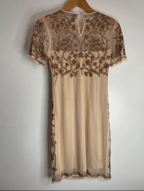 ASOS ASOS Gold Sequin Mesh Dress UK 10 Champagne Embellished Party Cocktail Evening BNWT