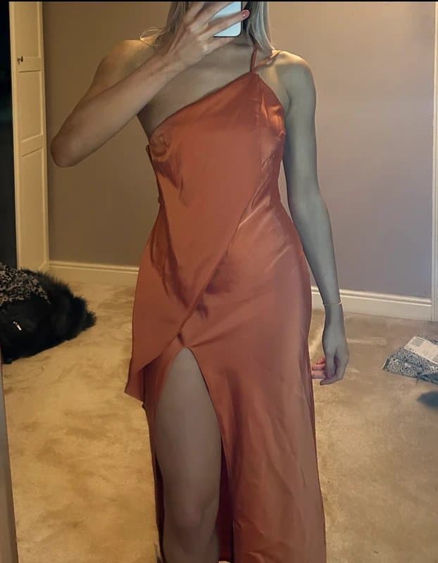ASOS Design Satin orange maxi dress with leg slit and backless