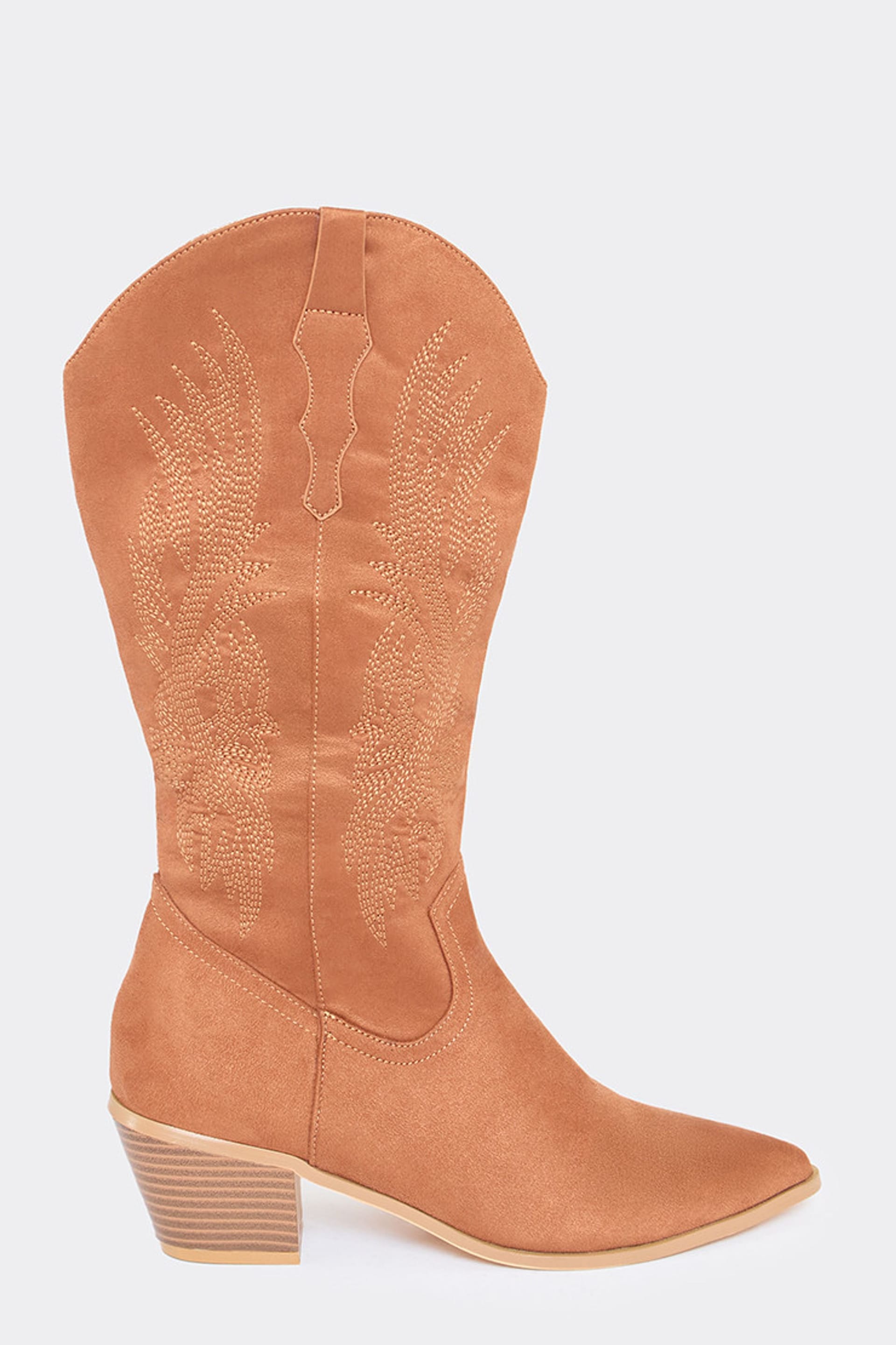 EGO EGO Women's Western Cowboy Embroidered Faux Suede Block Heel Boots in Camel - 4