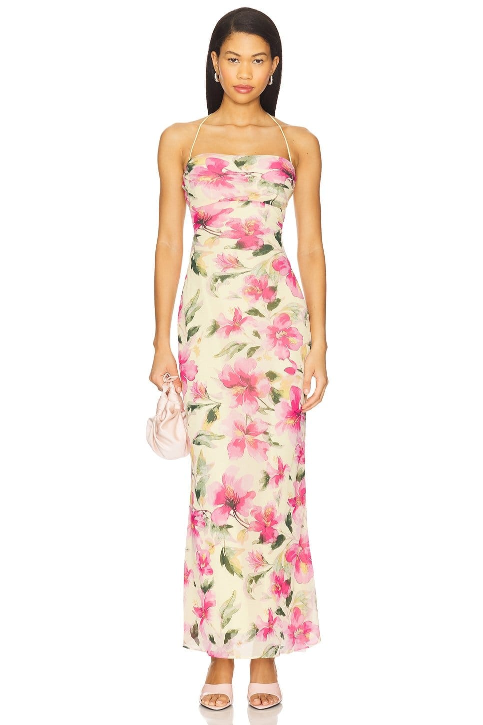 Revolve Yellow Floral Strapless Maxi Dress