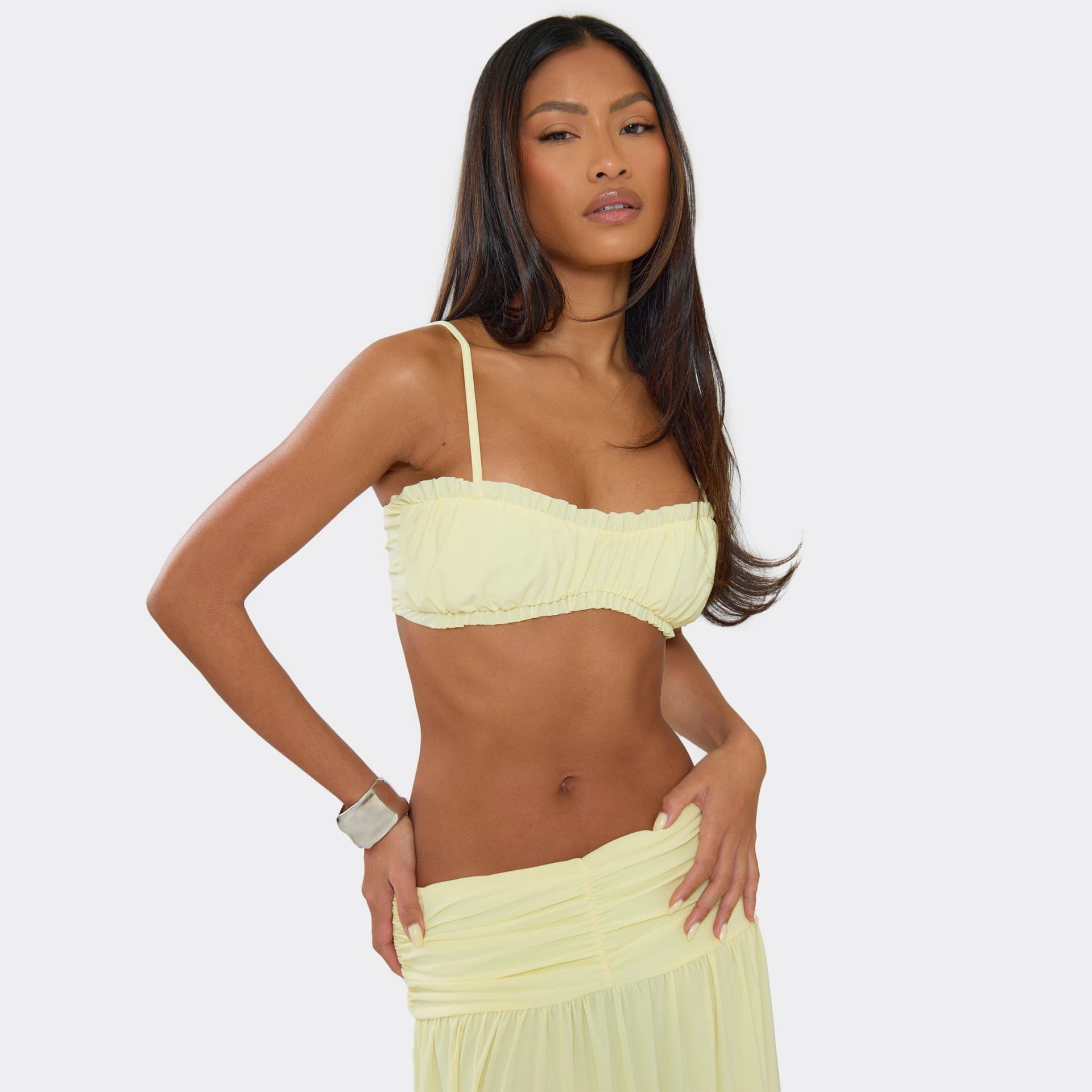 EGO Strappy Frill Trim Detail Bralet Top In Lemon, Women's Size UK 12
