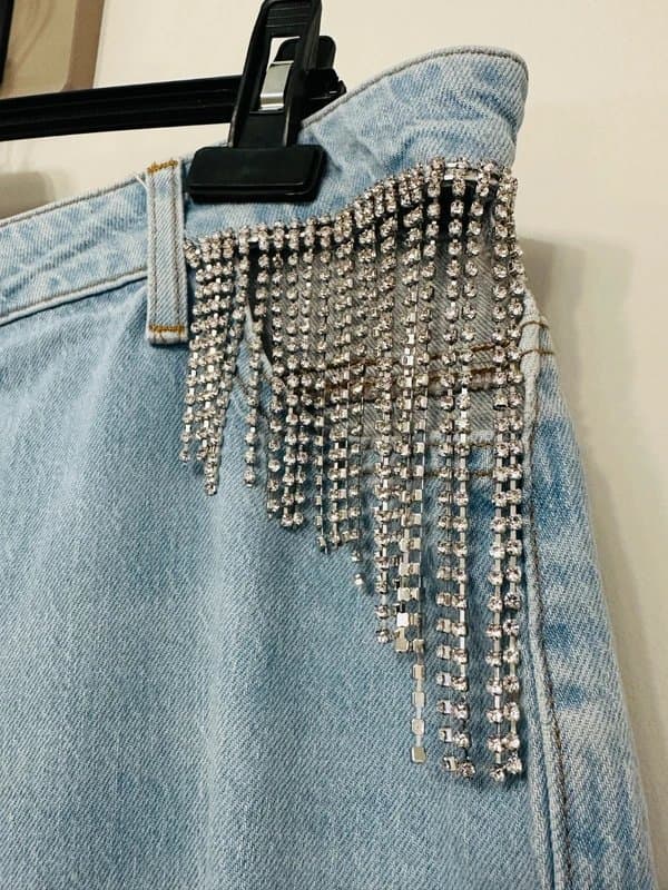 ASOS ASOS Luxe Plus Size Light Blue Wide Leg Jeans UK 18 Rhinestone Detail