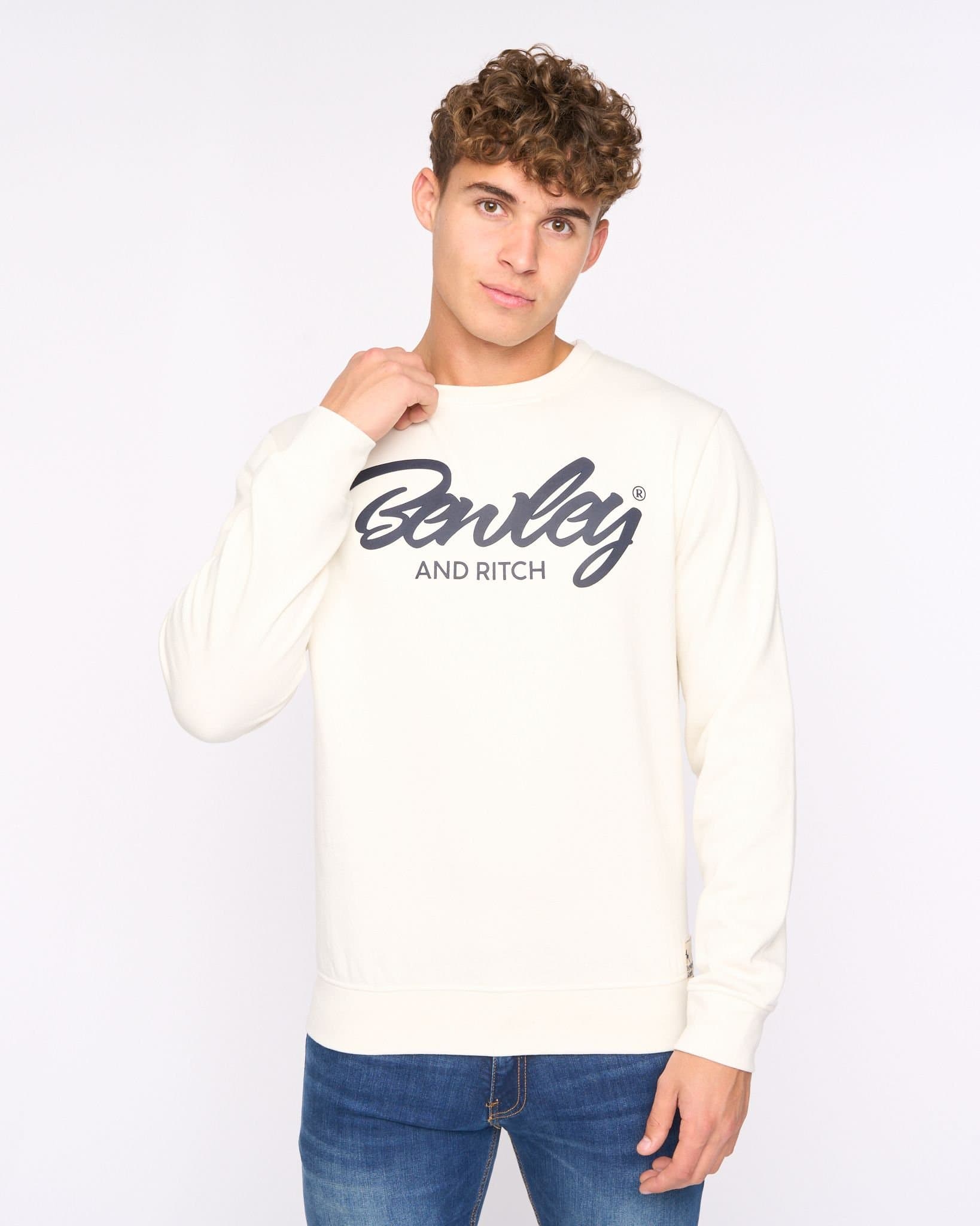 Bewley&Ritch Bewley&Ritch Yardley Men's Crew Neck Sweatshirt - Soft Fleece-Back Inner for Extra Warmth in Off-White