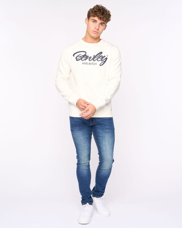 Bewley&Ritch Bewley&Ritch Yardley Men's Crew Neck Sweatshirt - Soft Fleece-Back Inner for Extra Warmth in Off-White - 2