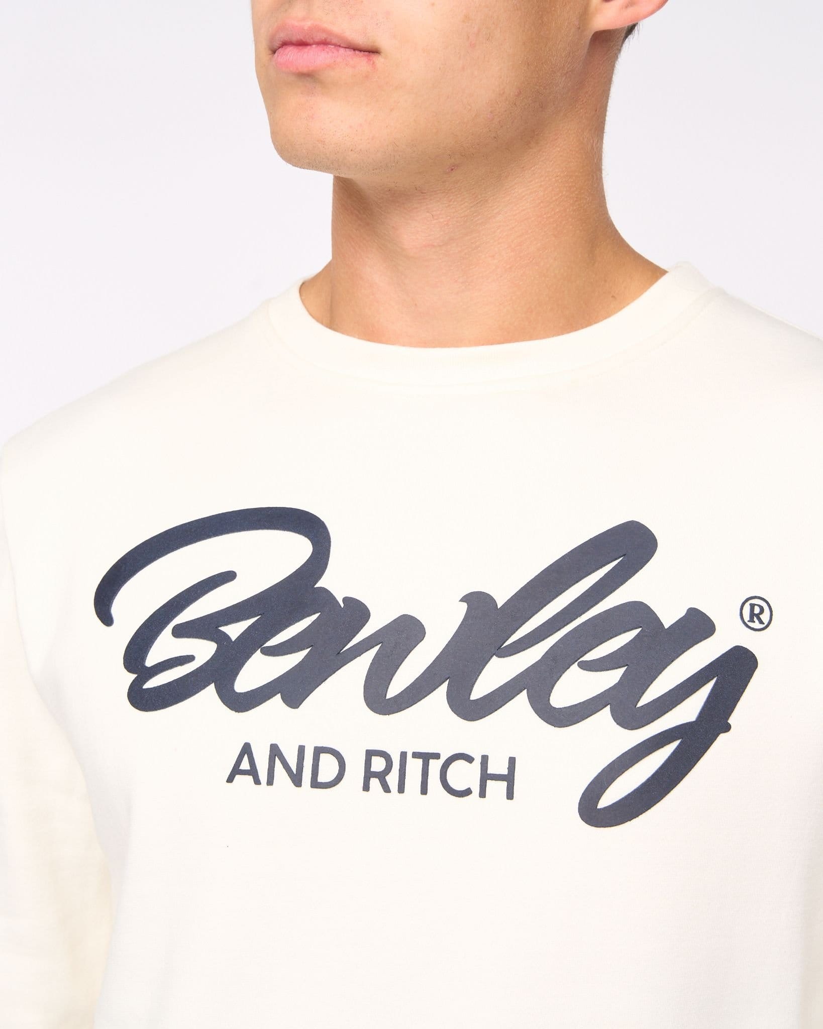 Bewley&Ritch Bewley&Ritch Yardley Men's Crew Neck Sweatshirt - Soft Fleece-Back Inner for Extra Warmth in Off-White - 4