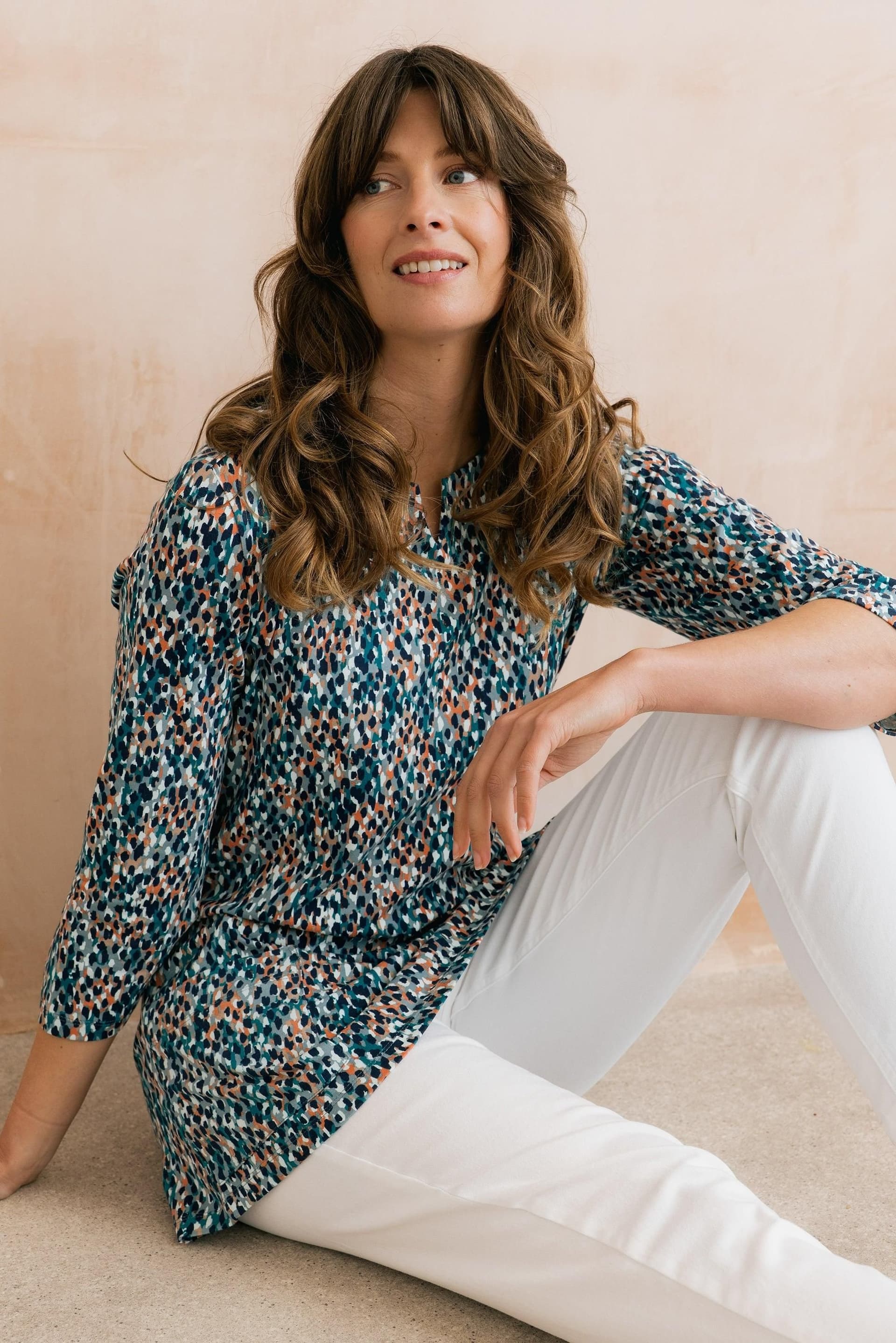 Lily & Me Lily & Me Women's Maple Jersey Print Tunic in Teal