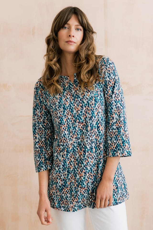 Lily & Me Lily & Me Women's Maple Jersey Print Tunic in Teal - 2