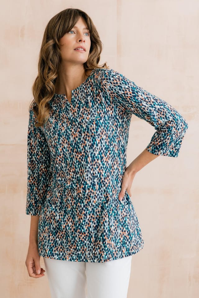 Lily & Me Lily & Me Women's Maple Jersey Print Tunic in Teal - 3